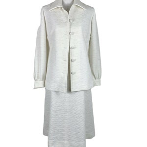 Vintage Skirt Suit Set Small Jacket Button Up A Line Skirt White Cream Handmade