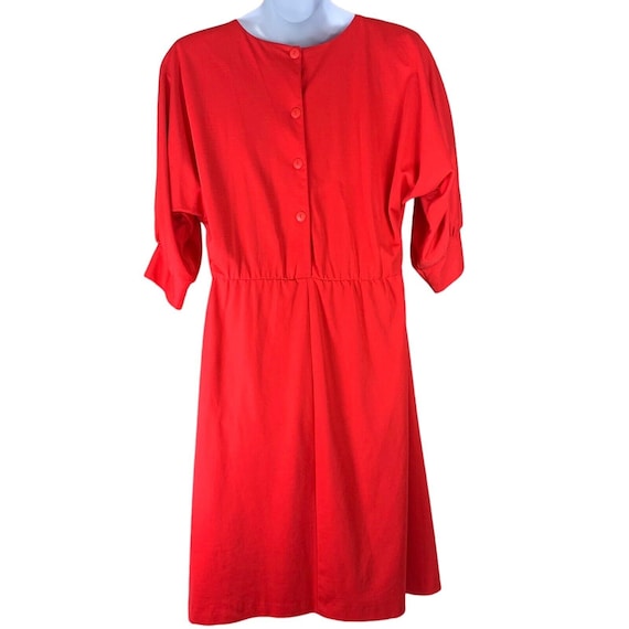Vintage Dress 16 Red 3/4 Sleeve Fitted Waist Midi… - image 2