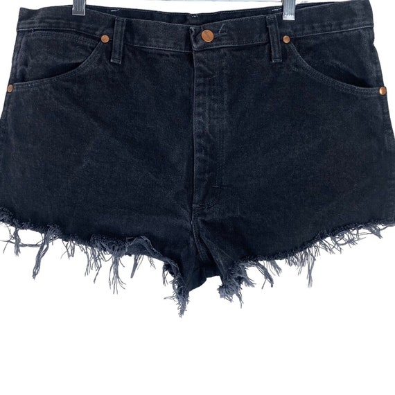 Vintage Wrangler Cut Off Shorts Black Denim Raw E… - image 1