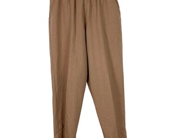 Vintage Pants, 14P, Elastic Waistband, Tapered Leg, Brown, Pockets, Season Ticket