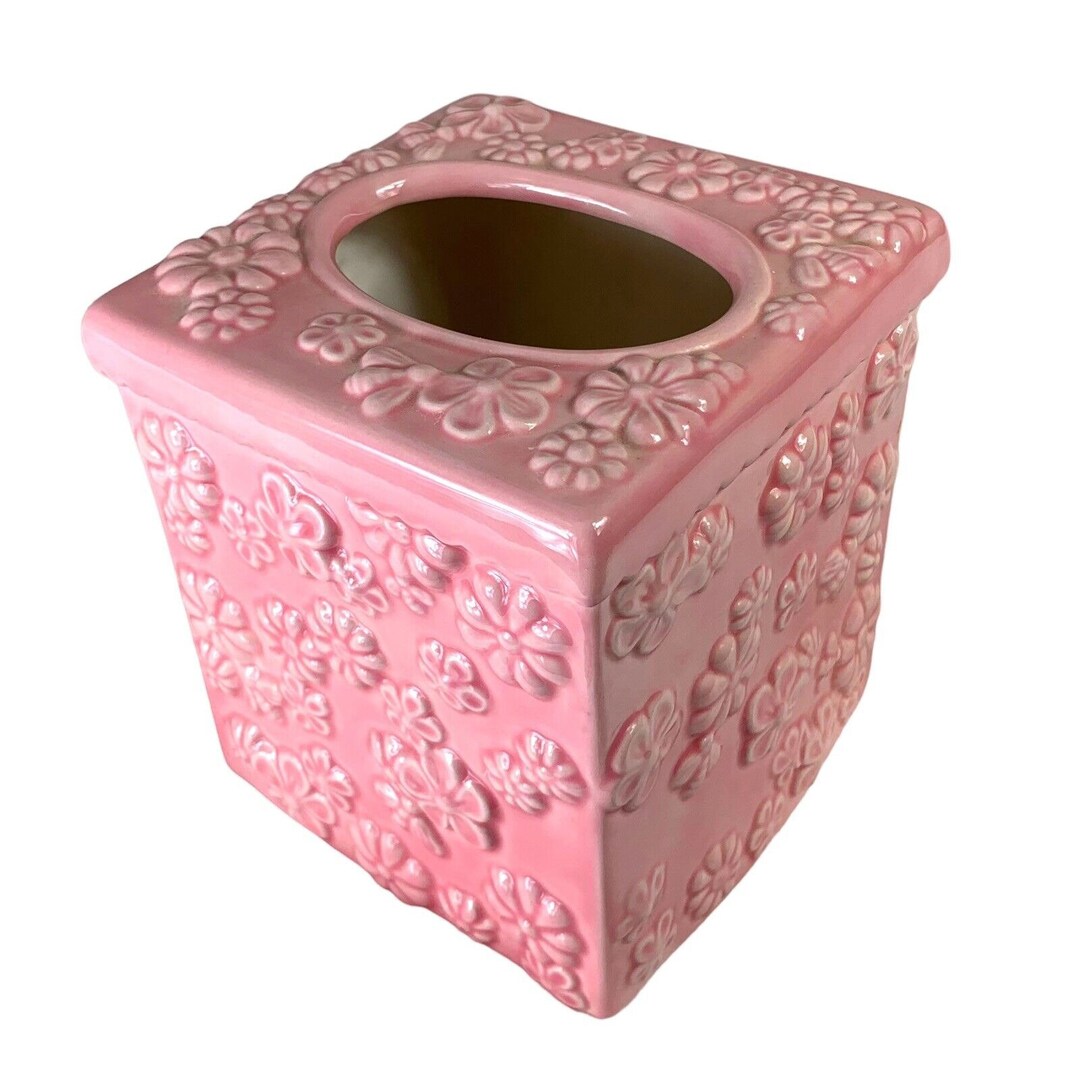 Vintage Tissue Box Cover Floral Pink Daisy Bees Ceramic Etsy