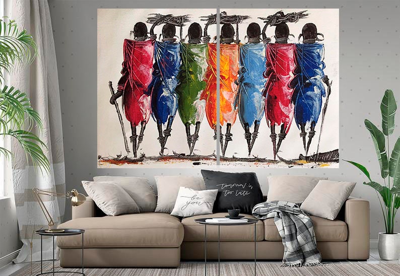 Abstract African wall art Masai canvas print Colorful african Etsy