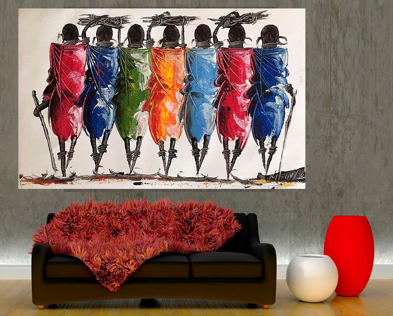 Abstract African wall art Masai canvas print Colorful african Etsy