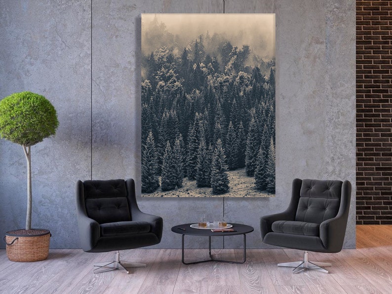 Foggy Forest Wall Art Forest Wall Decor Mountain Forest Canvas Etsy