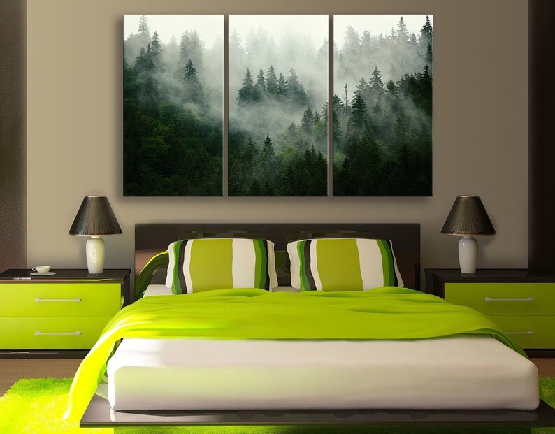Foggy Forest Wall Art Forest Wall Decor Mountain Forest Canvas Etsy