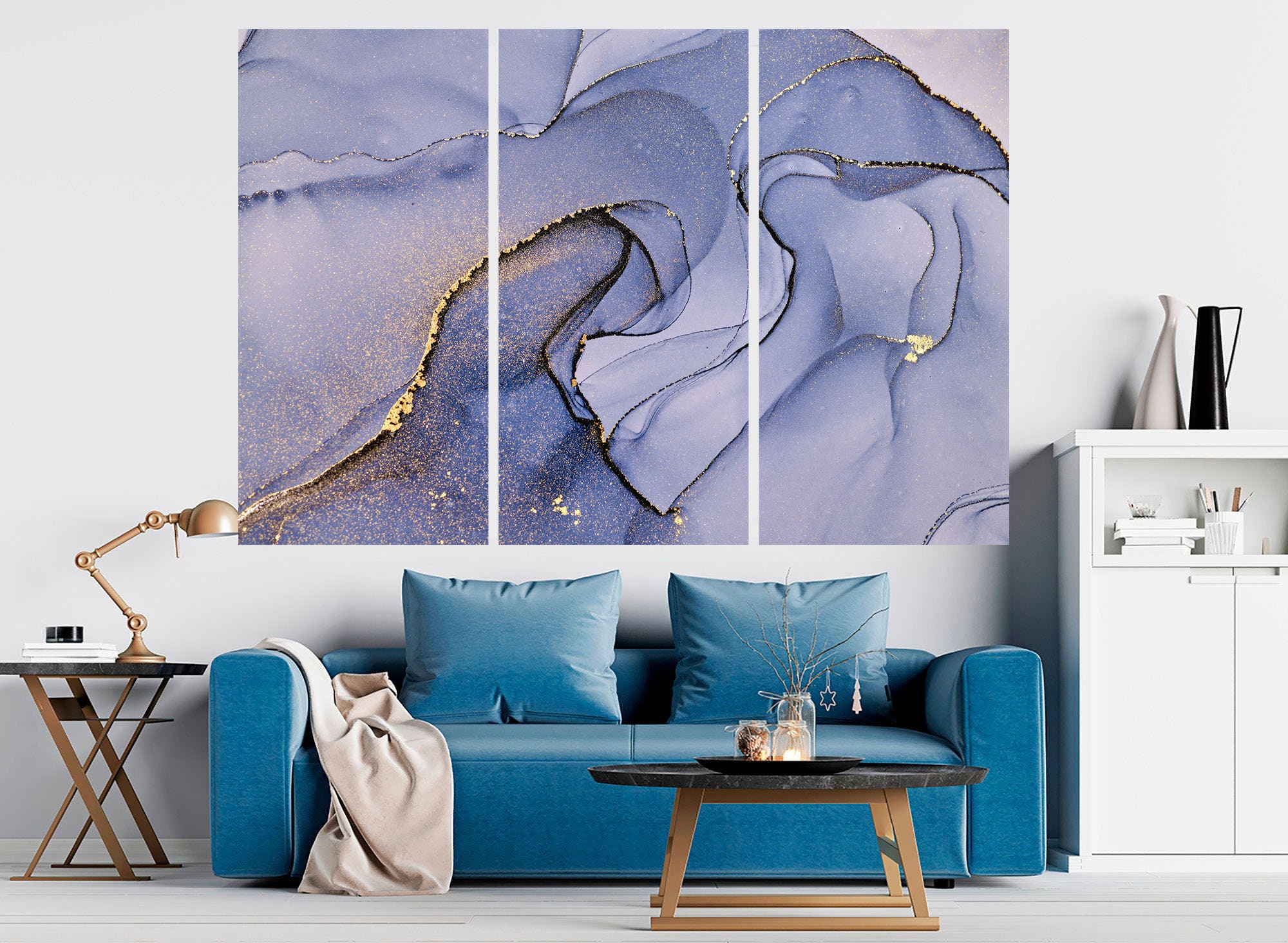 Blue and silver marble wall art Abstract canvas wall art Navy Etsy
