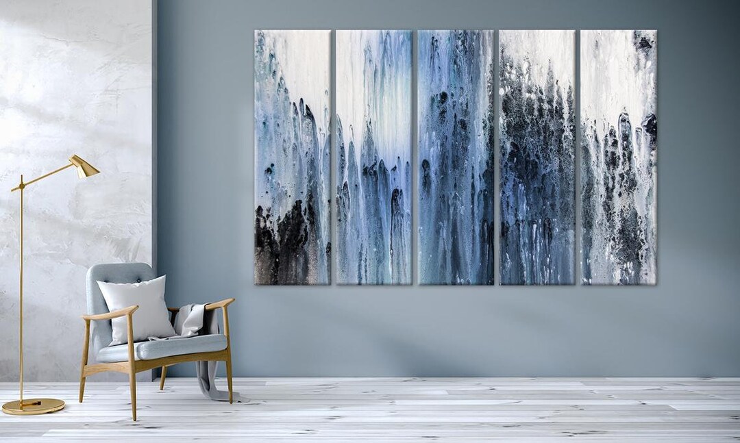 Blue Marble Wall Art Navy Blue Wall Decor Abstract Canvas Etsy