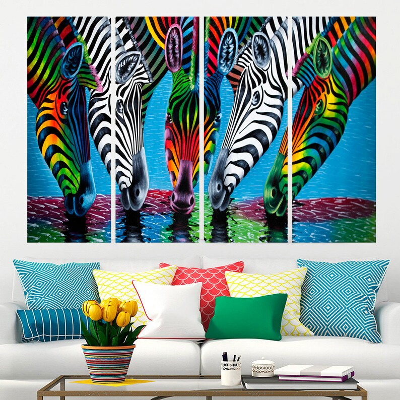 Zebra abstract canvas wall art Colorful zebra wall decor Etsy