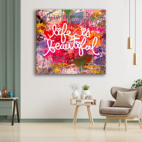 Life is Beautiful Trendy Wall Art Motivational Art Pop Art Etsy