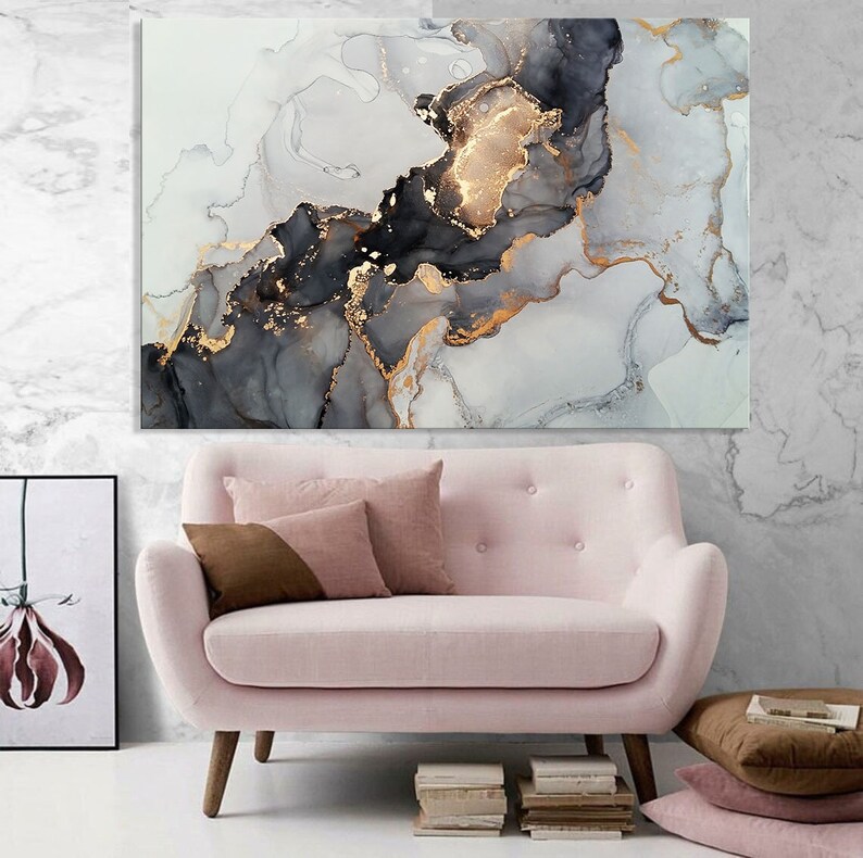 Black and Gold Marble Wall Decor Modern Trendy Wall Art Luxury Etsy