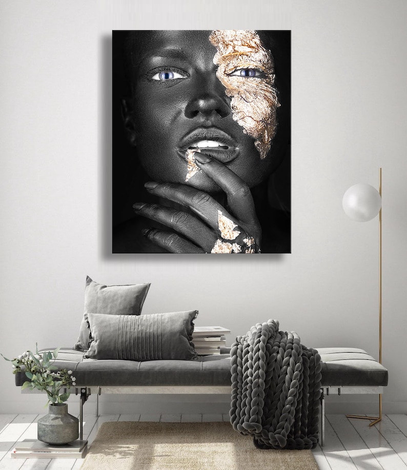 Black African American Woman wall Art With Gold Prints Black Etsy