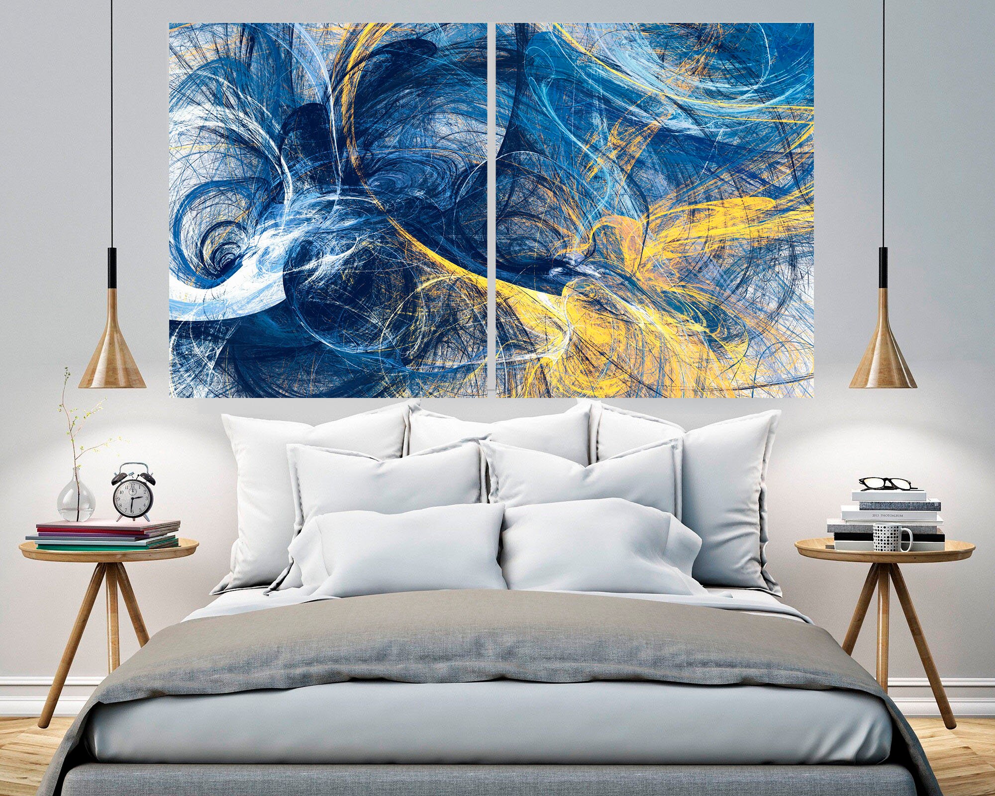 Decor Abstract Blue Bright Motion Composition Art Modern Wall Etsy
