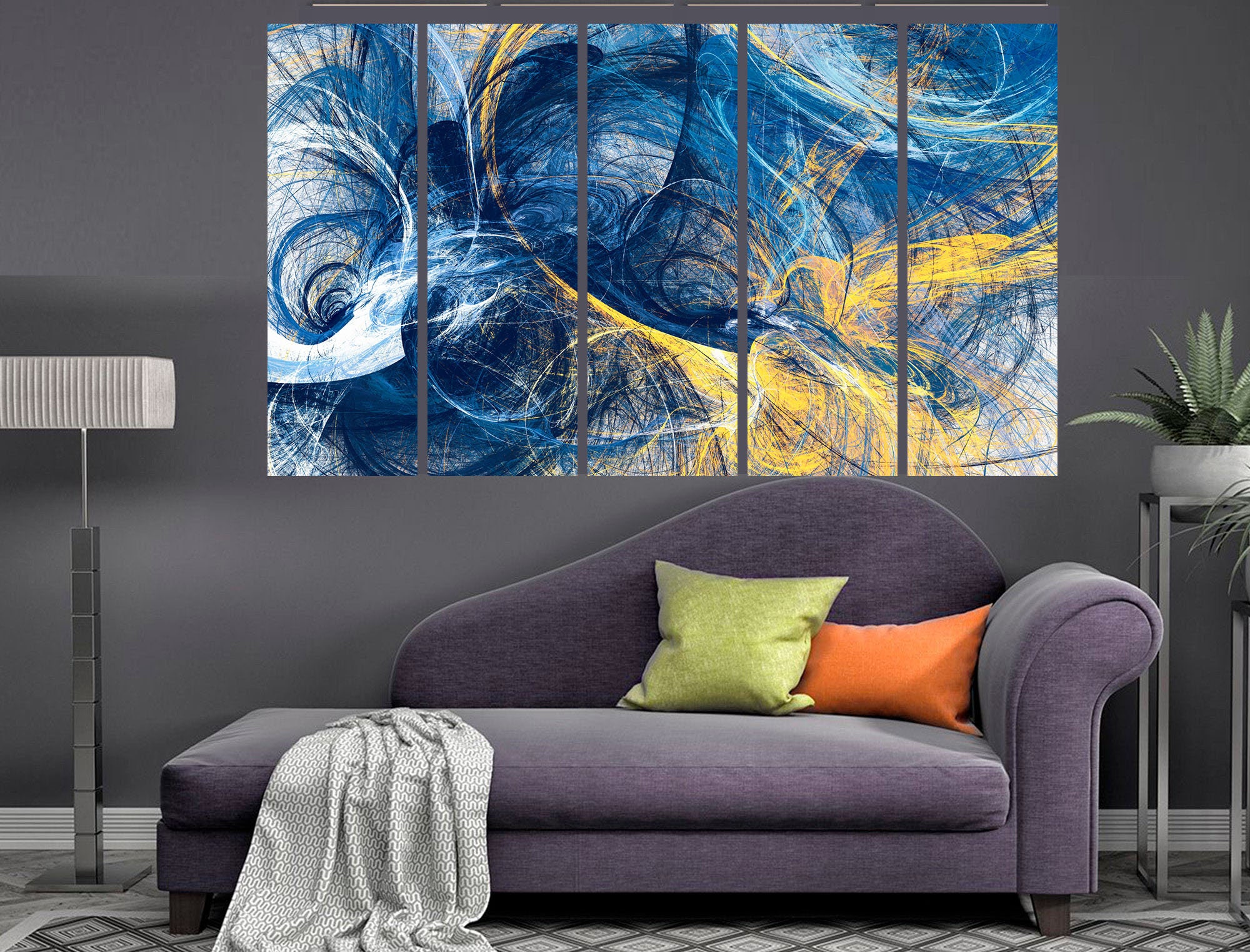 Decor Abstract Blue Bright Motion Composition Art Modern Wall Etsy