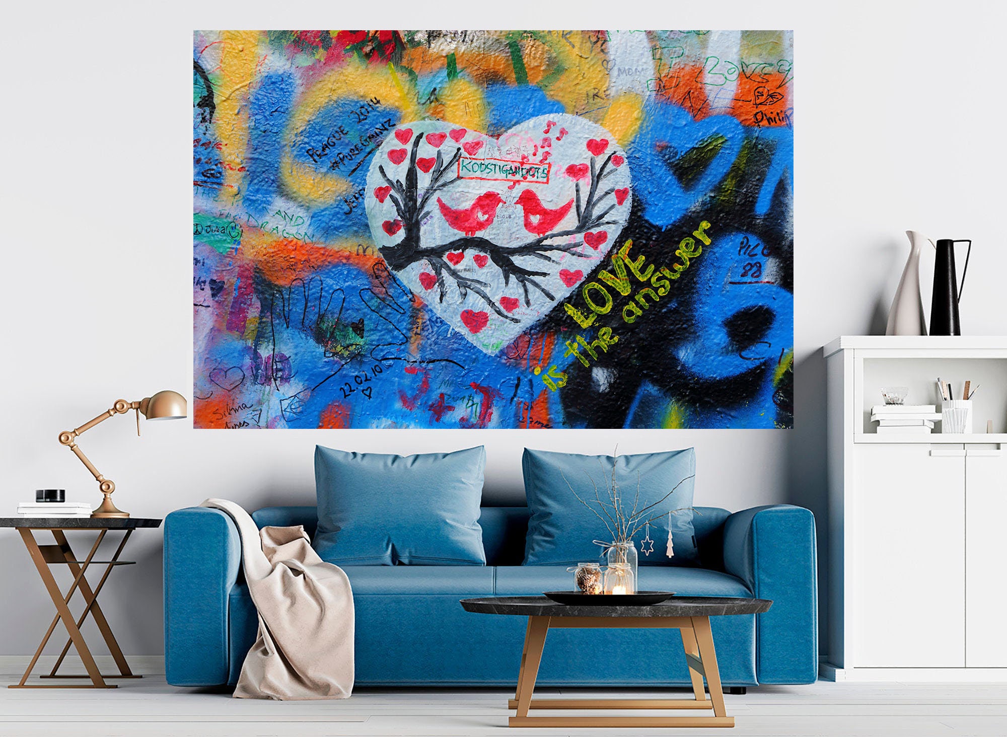 Graffiti Heart Wall Art 3 Panels Colorful Heart Canvas Etsy