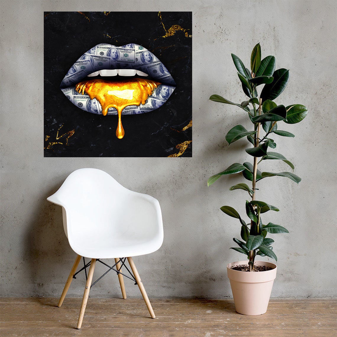Gold lips canvas Large canvas art Glitter lips art Romantic Etsy