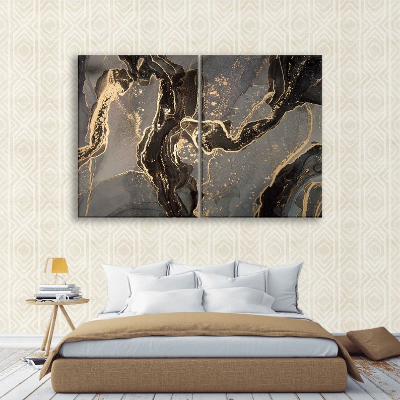 Black & Grey Wall Art 5 Panels Large Marble Canvas Art 3 Etsy