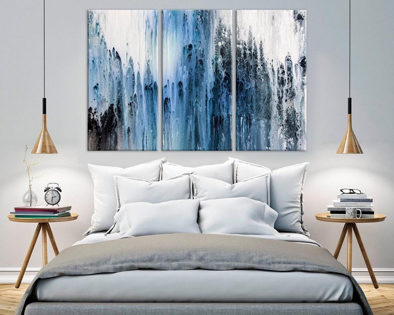 Blue Marble Wall Art Navy Blue Wall Decor Abstract Canvas Etsy