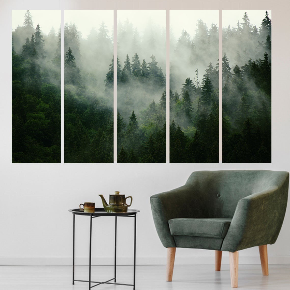 Foggy Forest Wall Art Forest Wall Decor Mountain Forest Canvas Etsy