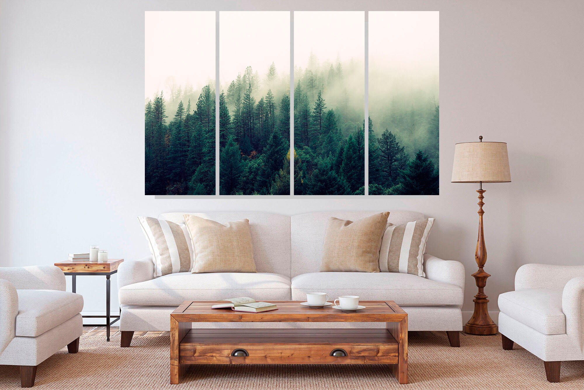 Forest wall artForest print Smoky Forest Canvas Art 5 Panels | Etsy