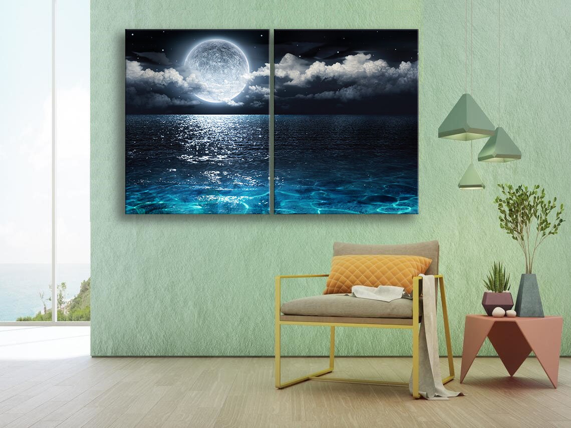 Full Moon Over the Sea Ocean Canvas Art Full Moon Wall Art - Etsy