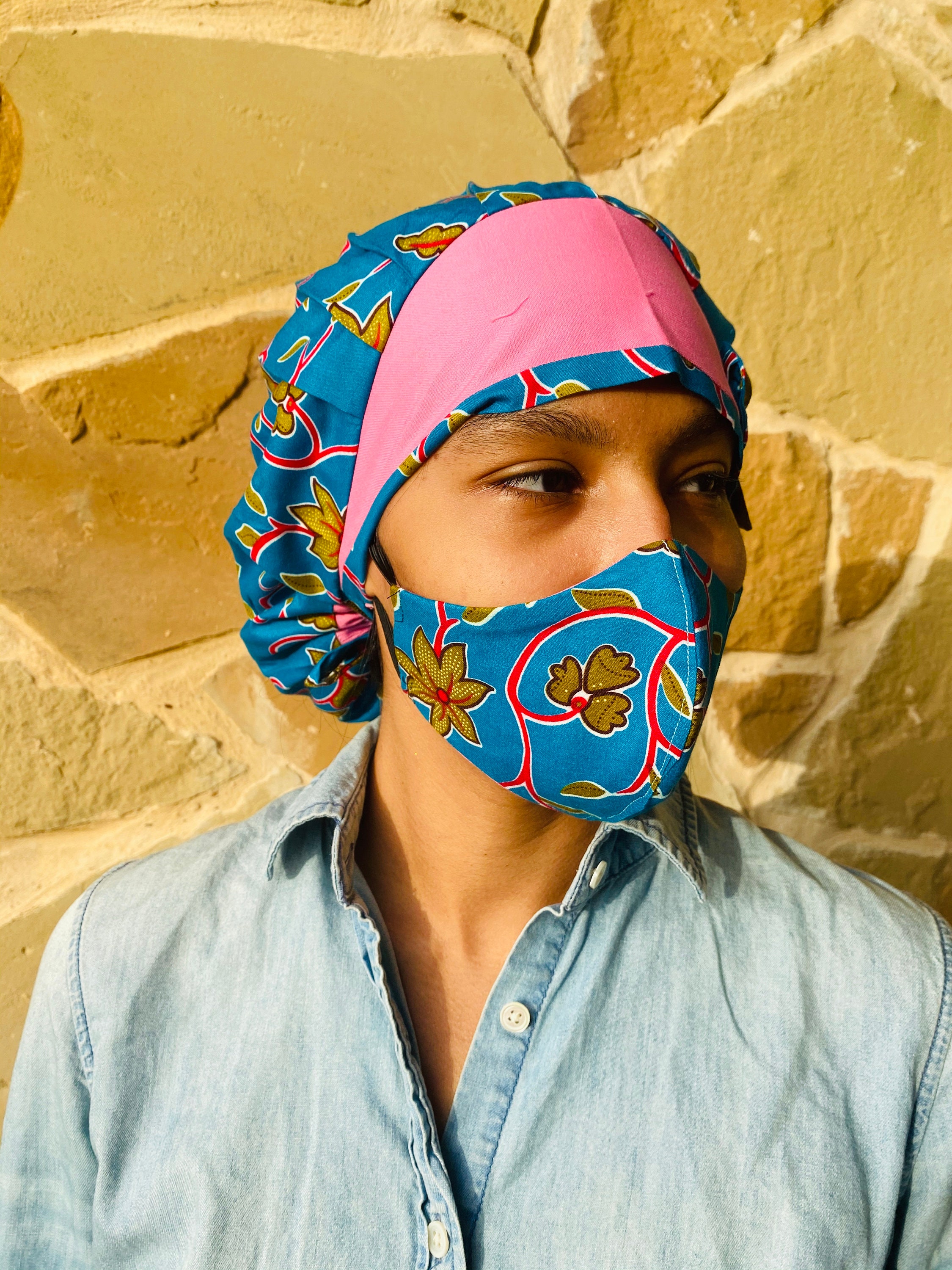 Reusable Washable Cloth Scrub Cap and Face Mask Set / Etsy