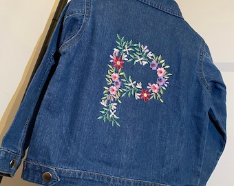 Personalised Embroidered Flower Initial Denim Jacket