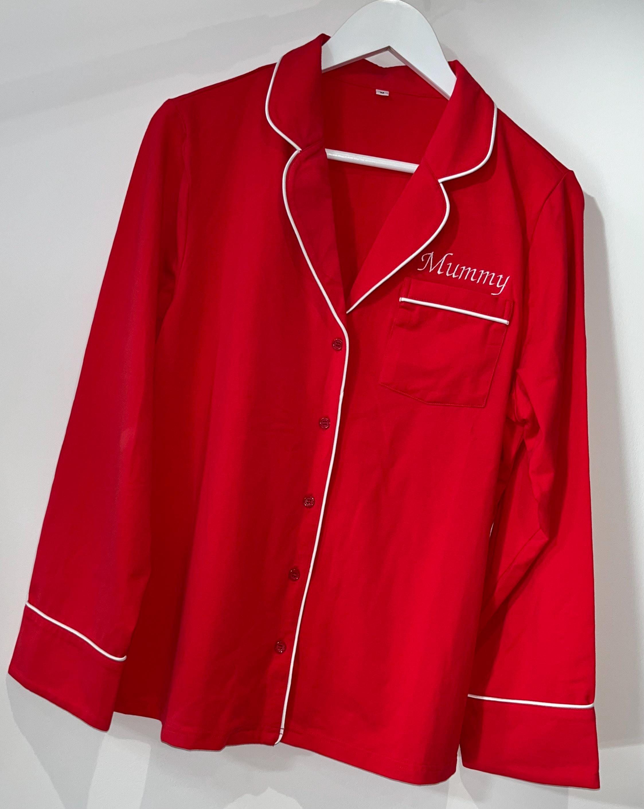 Red pajamas with white piping hotsell