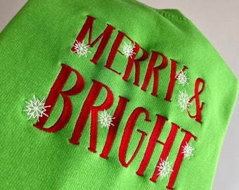 Embroidered 'Merry & Bright' Christmas Sweatshirt (Adults and Kids)