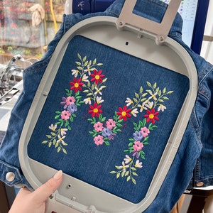 Personalised Embroidered Flower Initial Denim Jacket