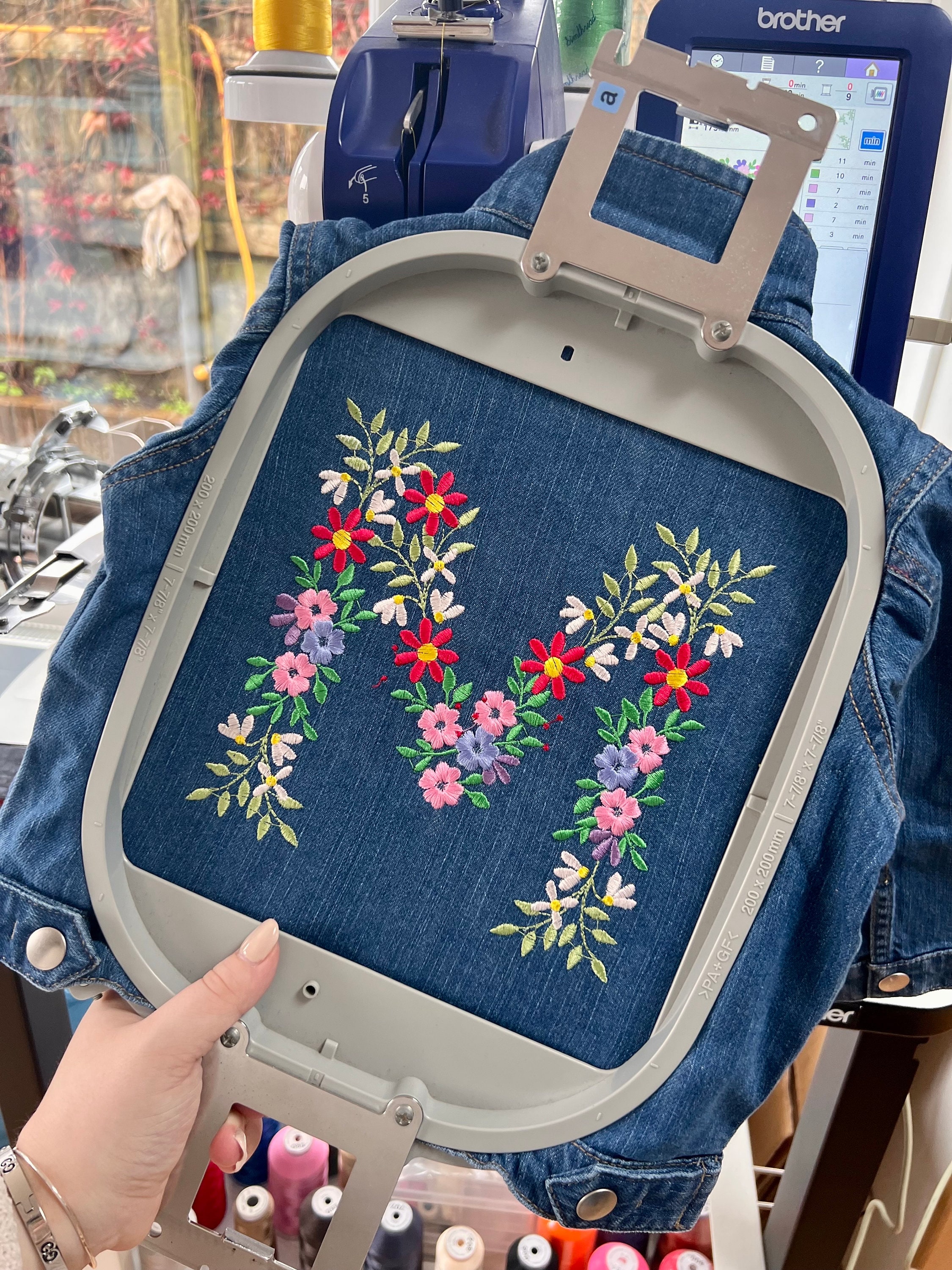 Personalised Embroidered Flower Initial Denim Jacket