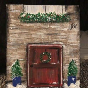 Joy - at home. 8 x 10 canvas board mixed media holidays