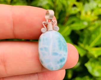 Larimar Pendant, Grade AA Real Larimar in Sterling Silver 925, Larimar Stone Pendant, Healing Stone