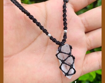 Rock crystal necklace, rock crystal necklace unisex, handmade macrame necklace, rock crystal lace, et 9