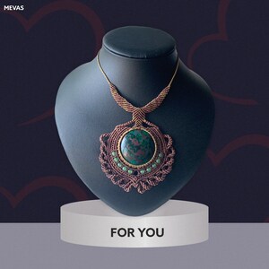 Macrame Chrysokoll Necklace, Chrysokoll Cabochon Gemstone Necklace, Chrysokoll - Malachite from Peru