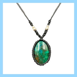 Chrysokoll Necklace, Chrysokoll Pendant, Chrysokoll Necklace, Chrysokoll Pendant Macrame, Chrysokoll Drum Stone, Chrysocoll Minerals