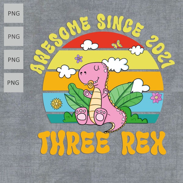 Kids Three Rex 3rd Birthday Gift Second Dinosaur 3 Years Old Png