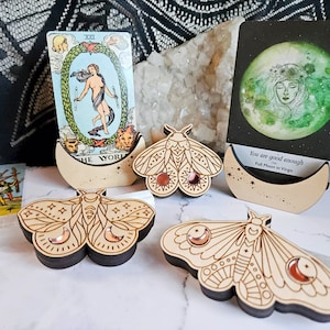 Build Your Own Tarot Card Display Set, Moth Tarot Card Stand, Crescent Moon Tarot Stand, Custom Tarot Holder Stand, Gift For Her, Tarot Gift