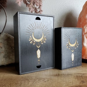 Crystal Moon Tarot Card Box, Sustainable Keepsake Memory Box, Personalized BOHO Decor, Tarot Card Storage Box