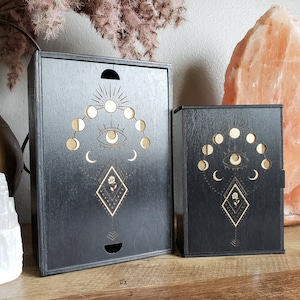 Esoteric Moon Phase All Seeing Eye Tarot Card Trinket Box, Large Personalized Tarot Card Holder, Witchy Altar Box, Crystal Storage Altar Box