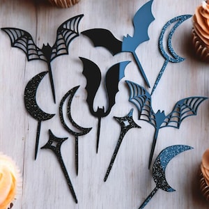 Halloween Bat Cupcake Toppers, Gothic Halloween Cake Decorations, Gothic Wedding Cake Toppers