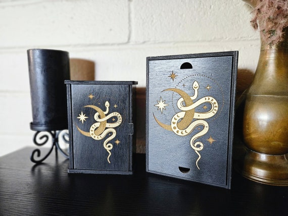 Wooden Tarot Card Holder Stand & Display Box - Moon Phase Design With Crystal Holder, Witchy Home Decor, Gift For Women
