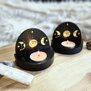 Celestial Moon Phase Tea Light Candle Holder: Witchy Altar Decor