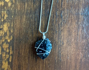 Snowflake Obsidian Pendant with Silver Wrapping and Silver Chain