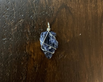 Sodalite Pendant with Silver Wrapping and Silver Chain