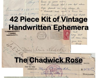 The Handwritten Word - 42pc Digital Vintage Ephemera Kit of Misc. Handwriting Pieces for Junk Journals, Collage, Mixed Media, Art Journals
