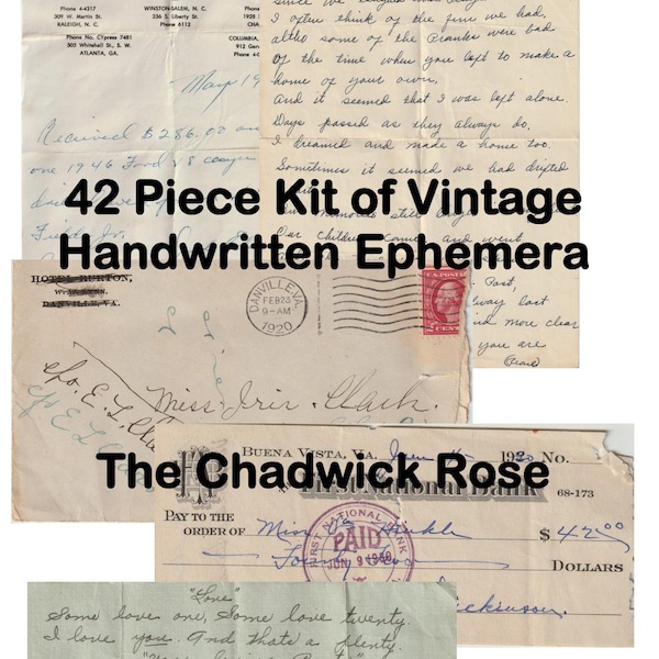 The Handwritten Word - 42pc Digital Vintage Ephemera Kit of Misc. Handwriting Pieces for Junk Journals, Collage, Mixed Media, Art Journals