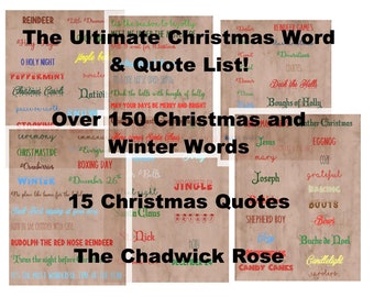 The Last Christmas Word List You'll Ever Need - Digital File - Over 165 Colored on Coffee Stained Paper