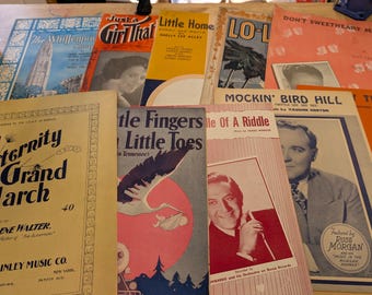 Lot of 10 antique vintage sheet music folios - different songs 1920s-1950s Lot 10