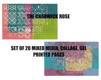 20 Digital Painted Papers and Gel Prints for Collage, Mixed Media Kit 1