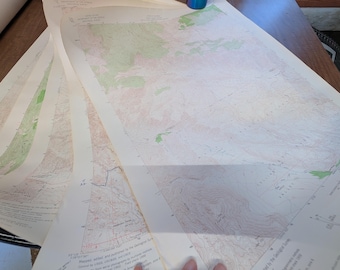 Lot of 5 vintage topographical maps of California waterways for junk journals, collage, wall art, mixed media, etc